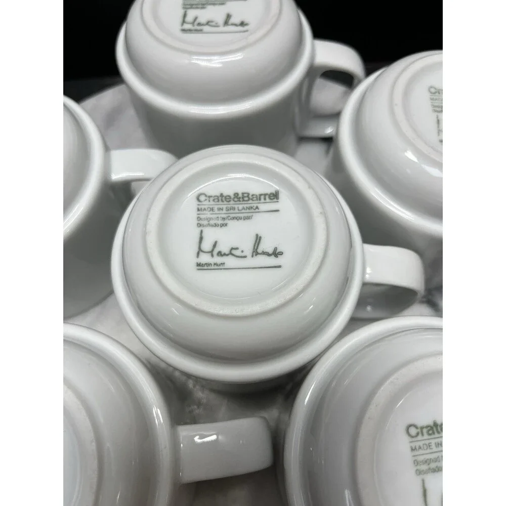 Crate & Barrel Logan White Stacking Coffee Mugs Designed By Martin Hunt 6 Pc Set